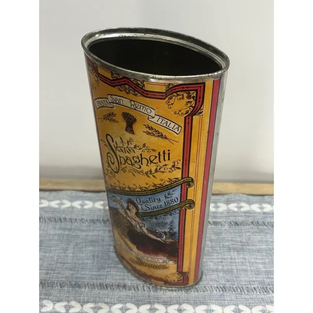 Vintage HIMARK San Remo Spaghetti Pasta Tin Canister Italian Kitchen Cottagecore